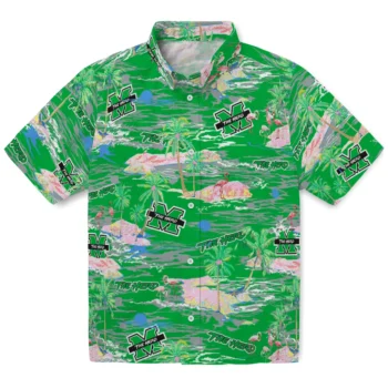 marshall thundering herd flamingo retreat green hawaiian shirts best selling