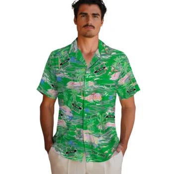 marshall thundering herd flamingo retreat green hawaiian shirts fashion forward