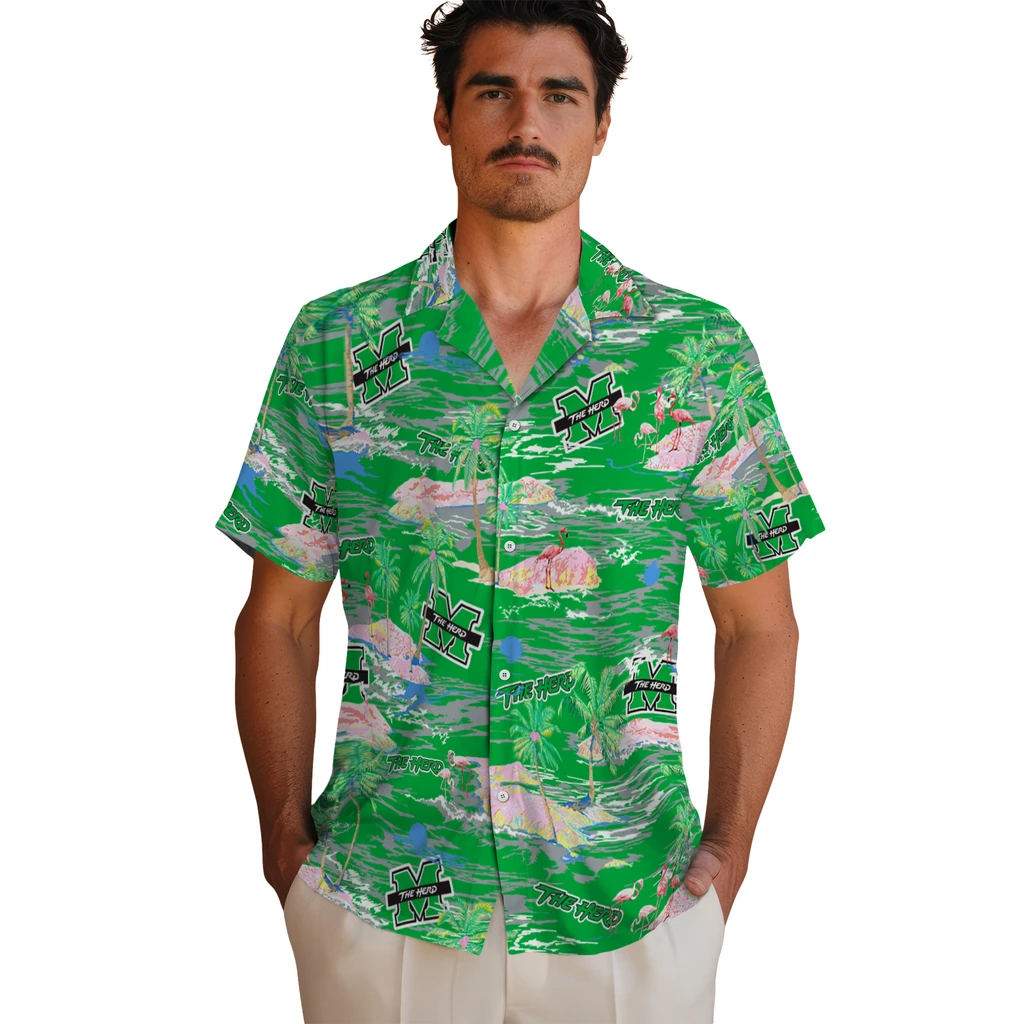 Marshall Thundering Herd Hawaiian Shirt - Hawaii Island marshall thundering herd flamingo retreat green hawaiian shirts fashion forward