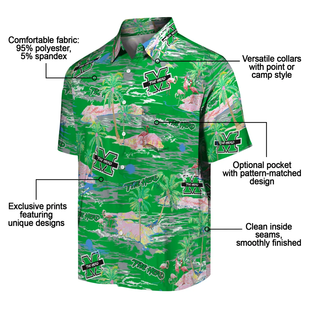 Marshall Thundering Herd Hawaiian Shirt - Hawaii Island marshall thundering herd flamingo retreat green hawaiian shirts new arrival