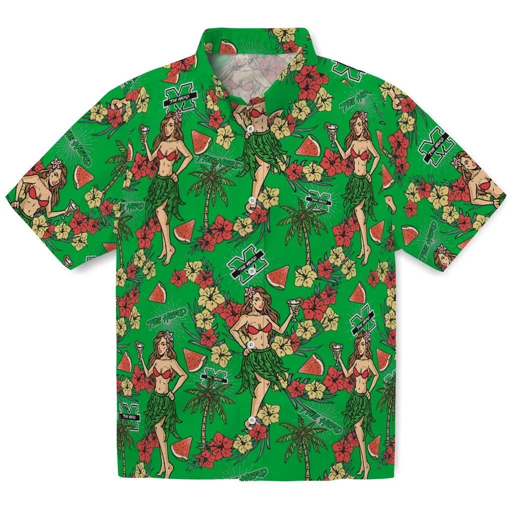 Marshall Thundering Herd Hawaiian Shirt - Hawaiian Girls Design marshall thundering herd hawaiian girls design green hawaiian shirts best selling