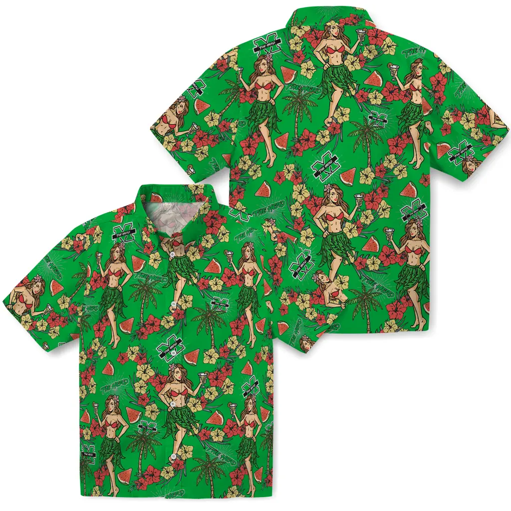 Marshall Thundering Herd Hawaiian Shirt - Hawaiian Girls Design marshall thundering herd hawaiian girls design green hawaiian shirts high quality