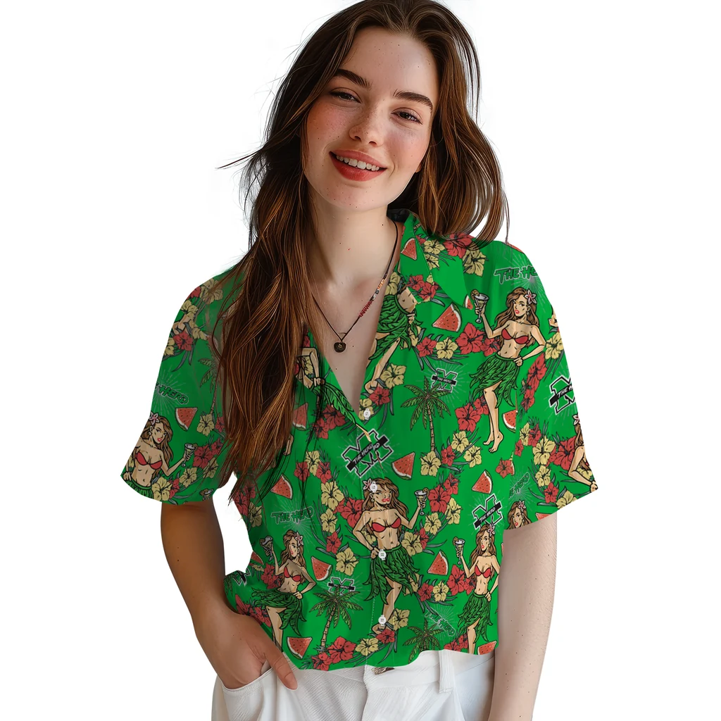 Marshall Thundering Herd Hawaiian Shirt - Hawaiian Girls Design marshall thundering herd hawaiian girls design green hawaiian shirts latest model