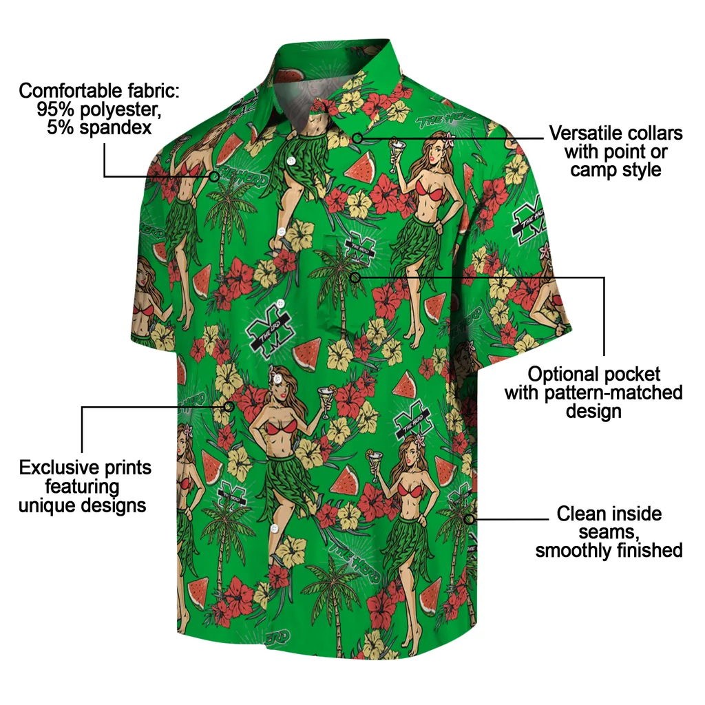 Marshall Thundering Herd Hawaiian Shirt - Hawaiian Girls Design marshall thundering herd hawaiian girls design green hawaiian shirts new arrival