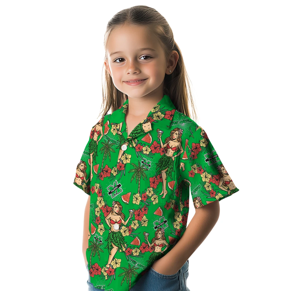 Marshall Thundering Herd Hawaiian Shirt - Hawaiian Girls Design marshall thundering herd hawaiian girls design green hawaiian shirts premium grade
