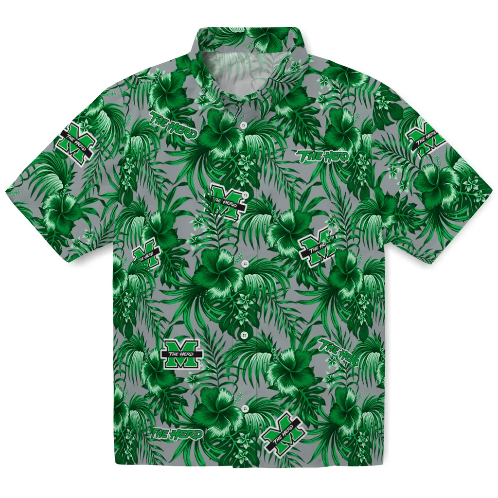 Marshall Thundering Herd Hawaiian Shirt - Hibiscus Exotic marshall thundering herd hibiscus exotic green hawaiian shirts best selling