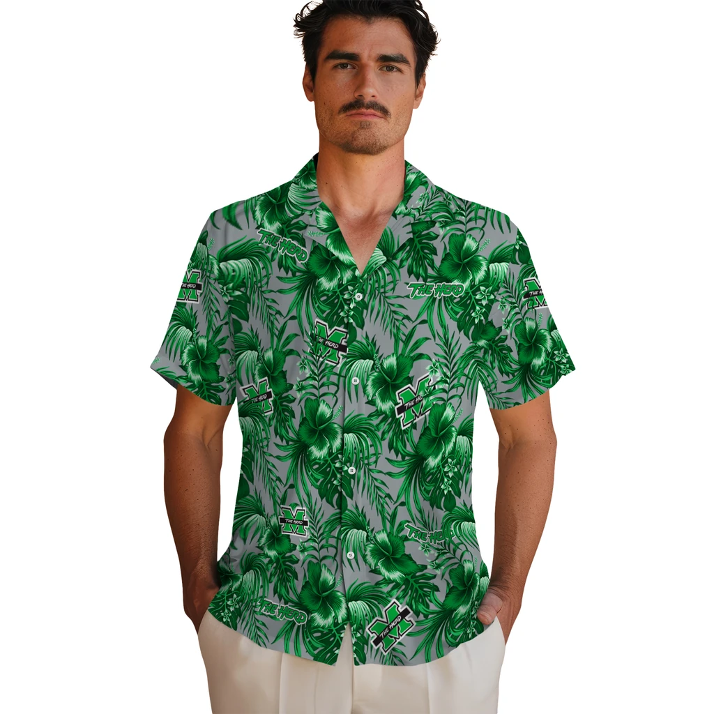 Marshall Thundering Herd Hawaiian Shirt - Hibiscus Exotic marshall thundering herd hibiscus exotic green hawaiian shirts fashion forward