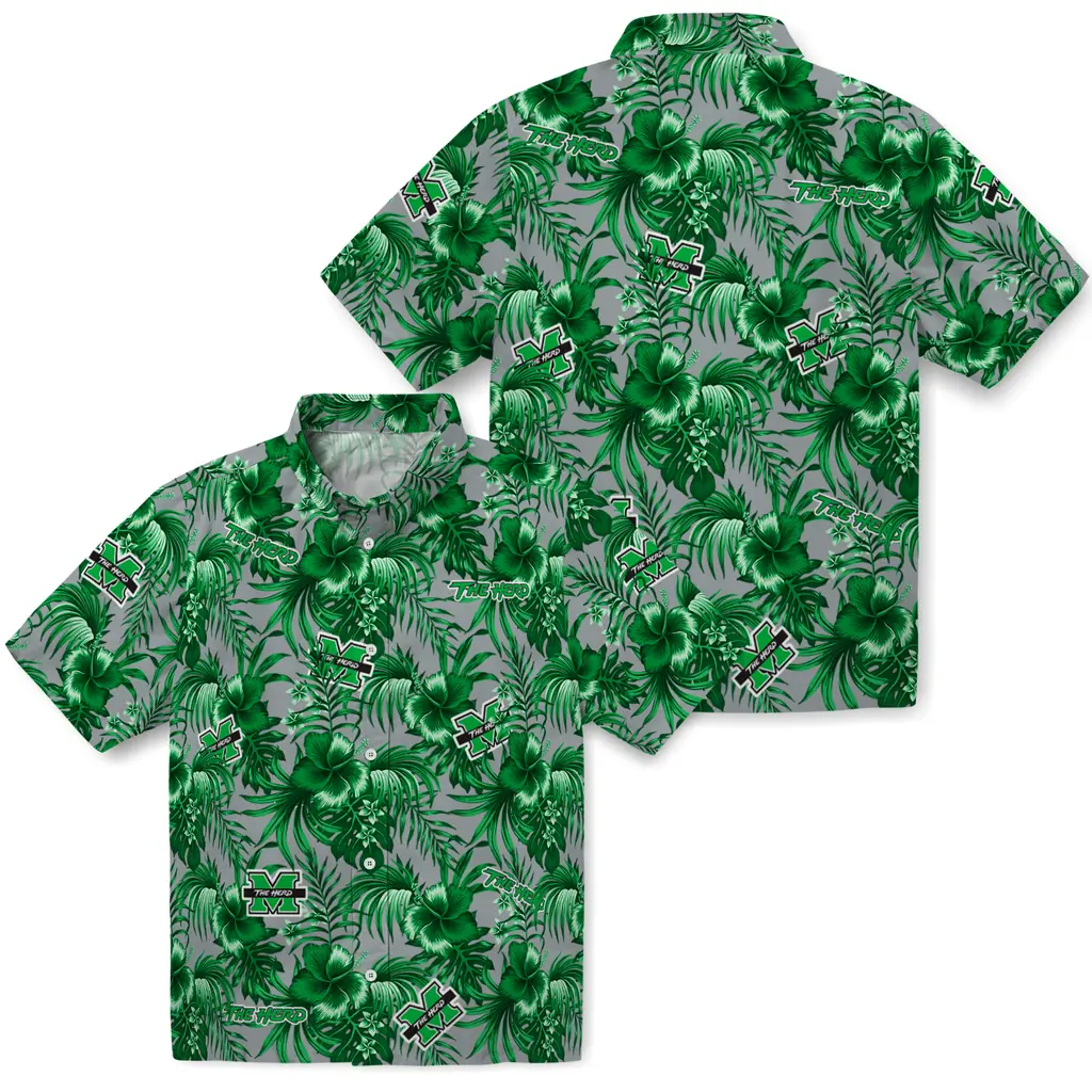 Marshall Thundering Herd Hawaiian Shirt - Hibiscus Exotic marshall thundering herd hibiscus exotic green hawaiian shirts high quality