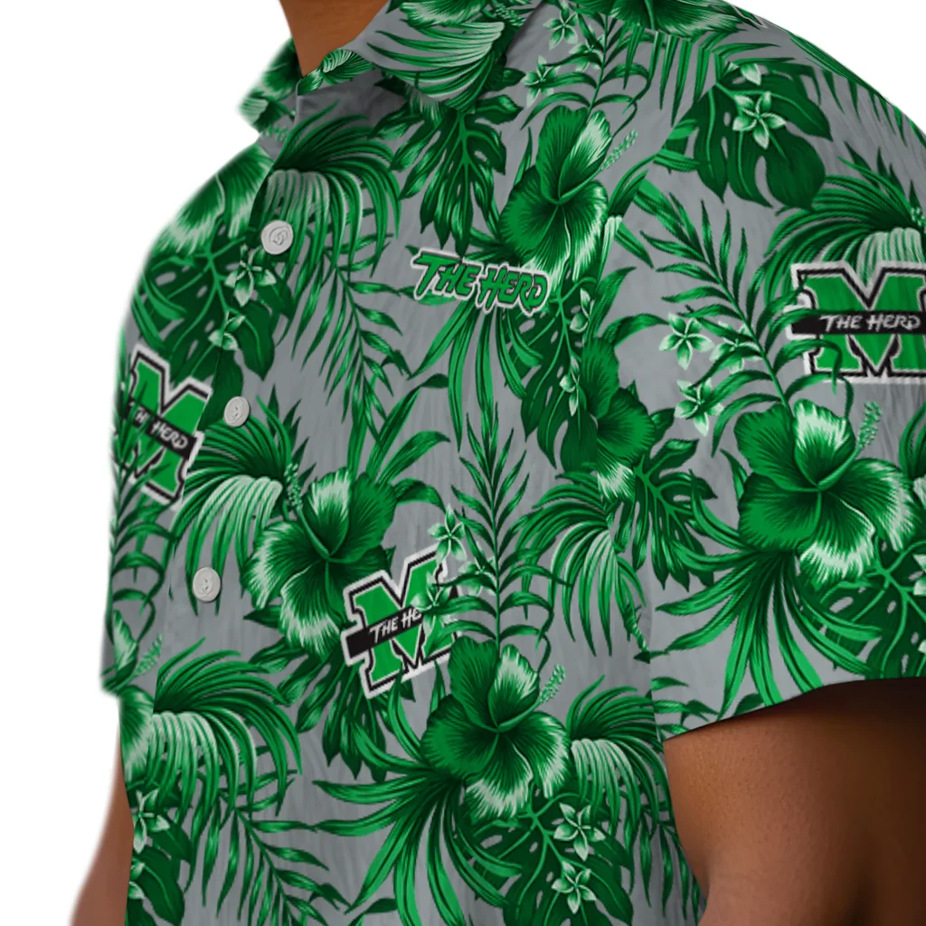 Marshall Thundering Herd Hawaiian Shirt - Hibiscus Exotic marshall thundering herd hibiscus exotic green hawaiian shirts trendy