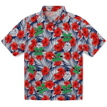 marshall thundering herd hibiscus fiesta red royal blue hawaiian shirts best selling