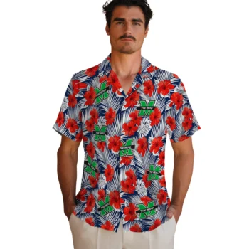 marshall thundering herd hibiscus fiesta red royal blue hawaiian shirts fashion forward