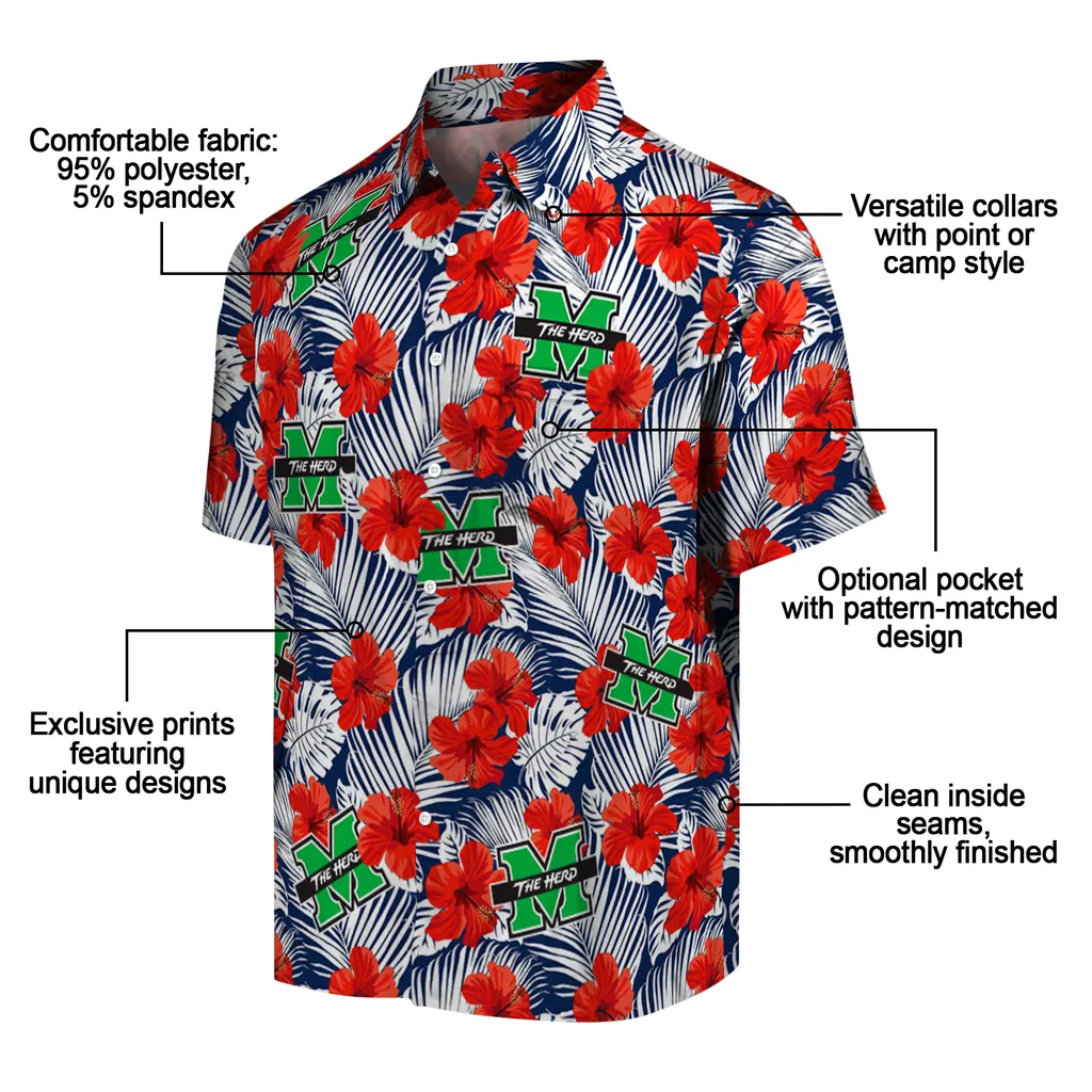 Marshall Thundering Herd Hawaiian Shirt - Hibiscus Fiesta marshall thundering herd hibiscus fiesta red royal blue hawaiian shirts new arrival