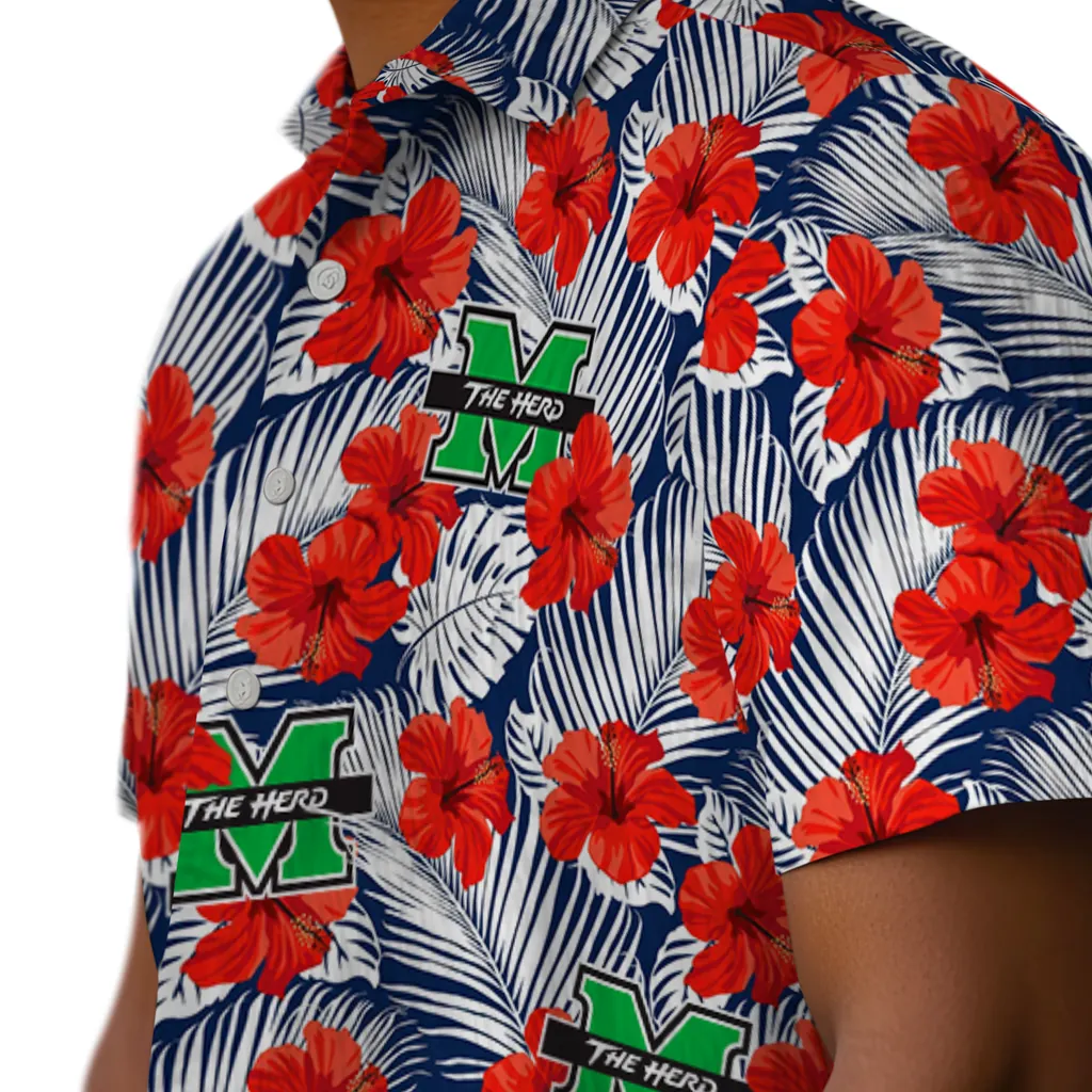 Marshall Thundering Herd Hawaiian Shirt - Hibiscus Fiesta marshall thundering herd hibiscus fiesta red royal blue hawaiian shirts trendy