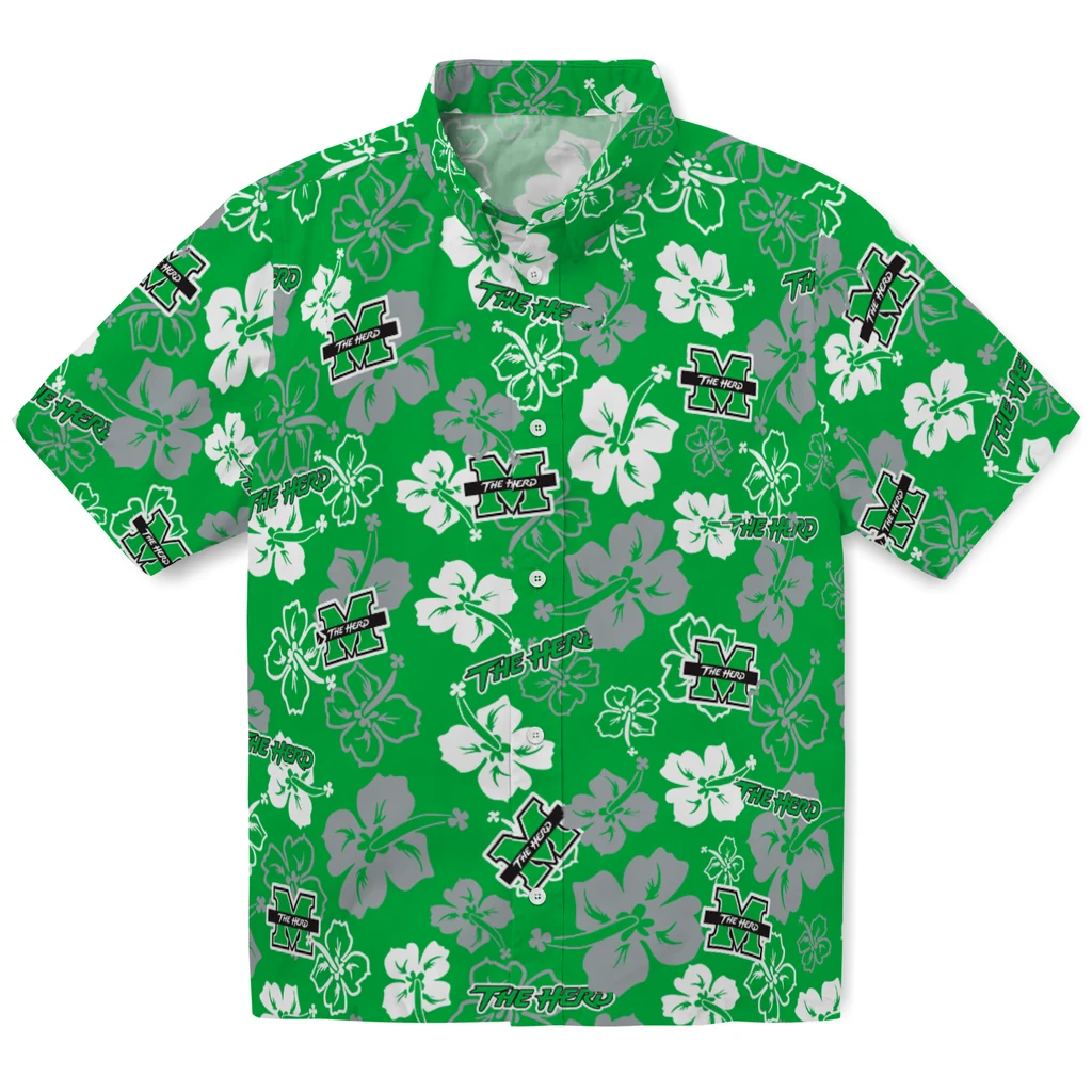 Marshall Thundering Herd Hawaiian Shirt - Hibiscus Flower Design marshall thundering herd hibiscus bloom green hawaiian shirts best selling
