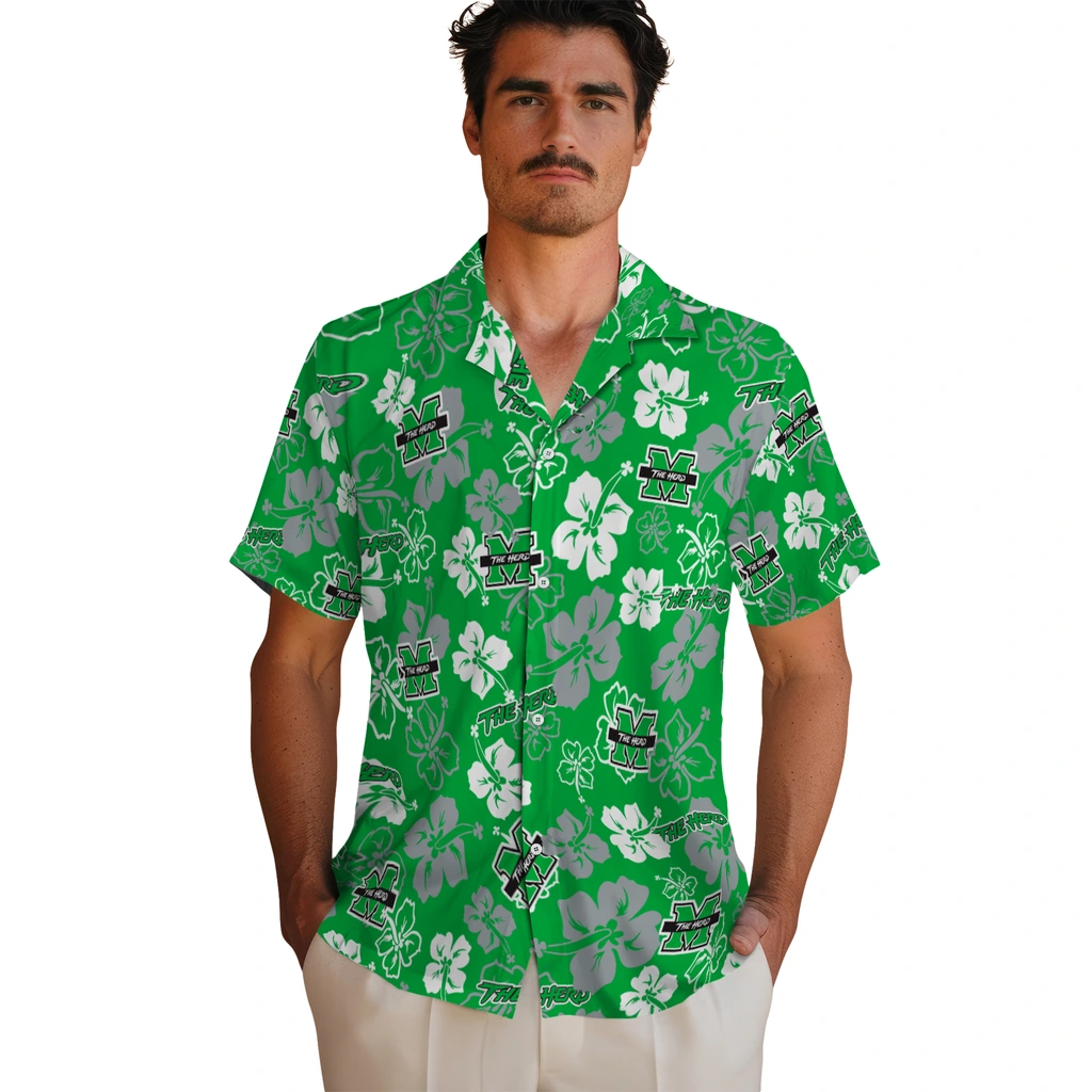 Marshall Thundering Herd Hawaiian Shirt - Hibiscus Flower Design marshall thundering herd hibiscus bloom green hawaiian shirts fashion forward