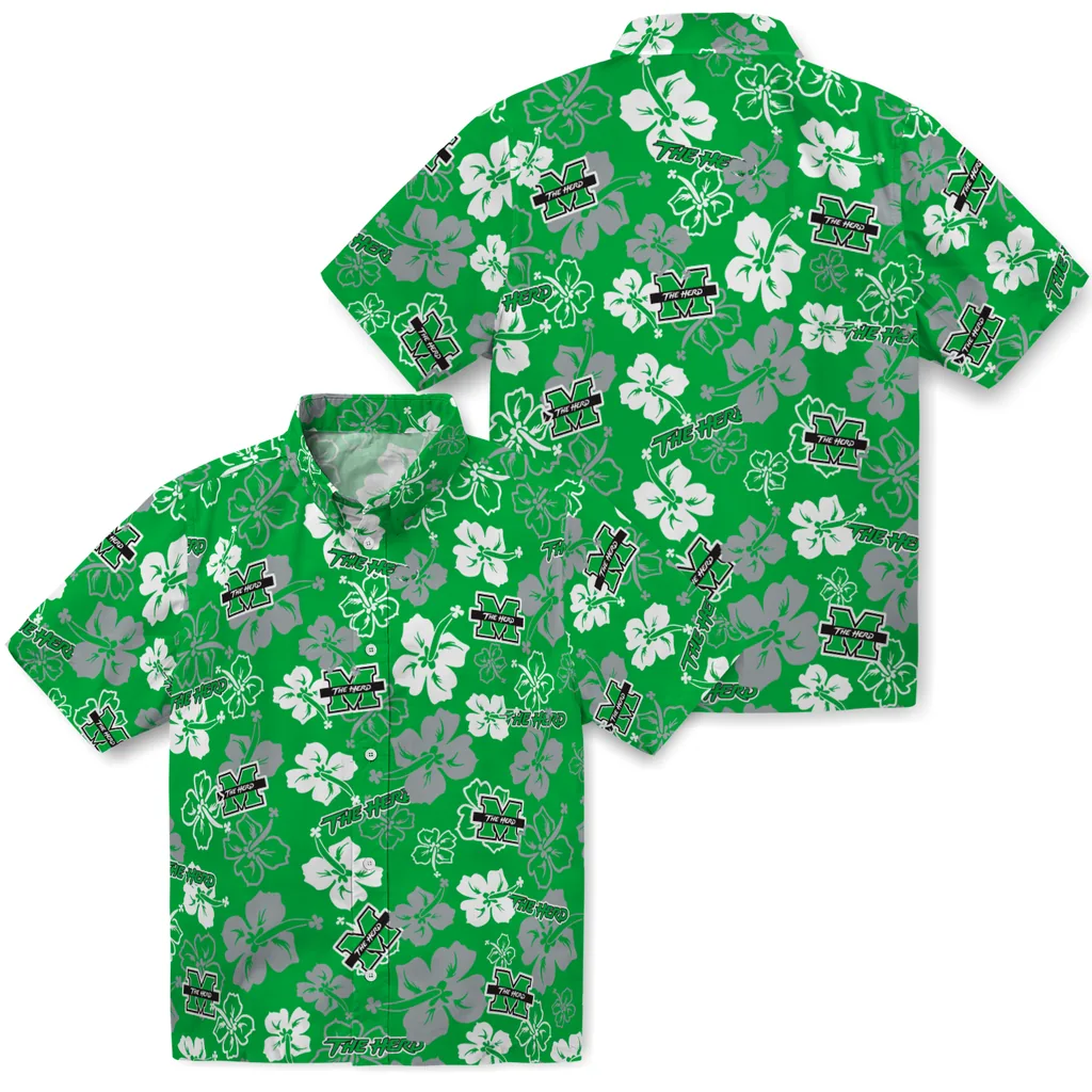 Marshall Thundering Herd Hawaiian Shirt - Hibiscus Flower Design marshall thundering herd hibiscus bloom green hawaiian shirts high quality