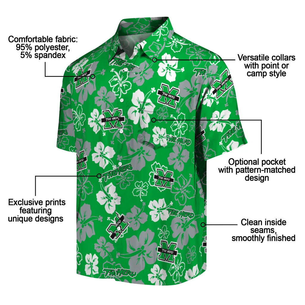 Marshall Thundering Herd Hawaiian Shirt - Hibiscus Flower Design marshall thundering herd hibiscus bloom green hawaiian shirts new arrival