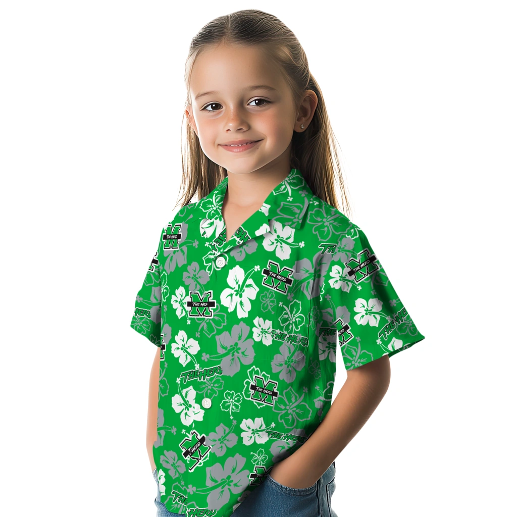Marshall Thundering Herd Hawaiian Shirt - Hibiscus Flower Design marshall thundering herd hibiscus bloom green hawaiian shirts premium grade