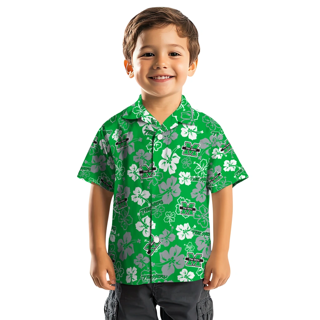 Marshall Thundering Herd Hawaiian Shirt - Hibiscus Flower Design marshall thundering herd hibiscus bloom green hawaiian shirts top rated