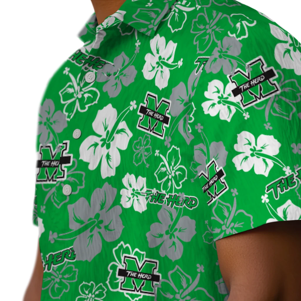 Marshall Thundering Herd Hawaiian Shirt - Hibiscus Flower Design marshall thundering herd hibiscus bloom green hawaiian shirts trendy