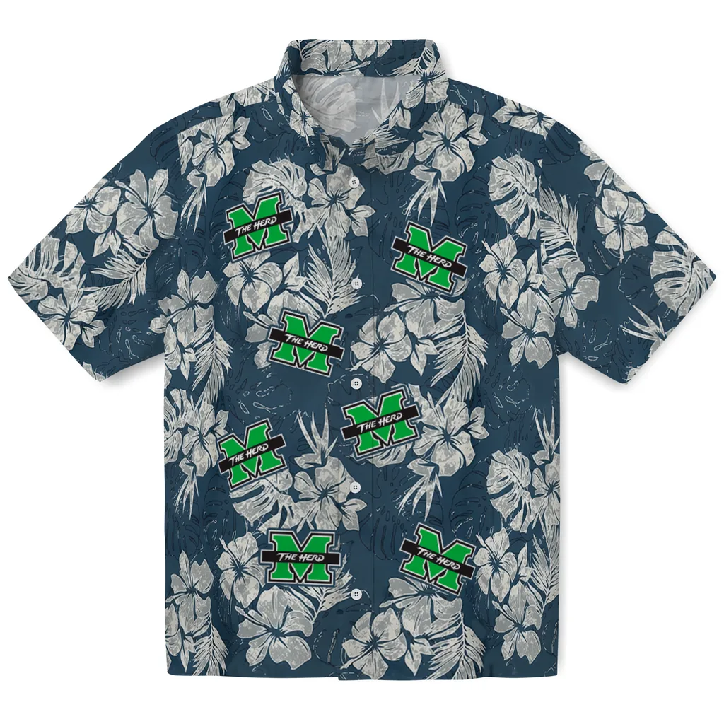 Marshall Thundering Herd Hawaiian Shirt - Hibiscus Flowers marshall thundering herd hibiscus flowers navy blue hawaiian shirts best selling