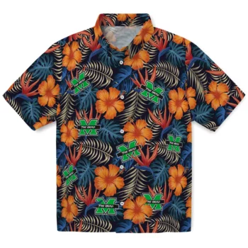 marshall thundering herd hibiscus foliage hawaiian shirts best selling