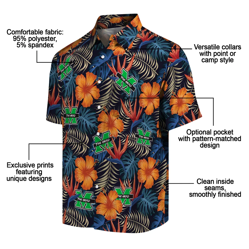 Marshall Thundering Herd Hawaiian Shirt - Hibiscus Foliage marshall thundering herd hibiscus foliage hawaiian shirts new arrival