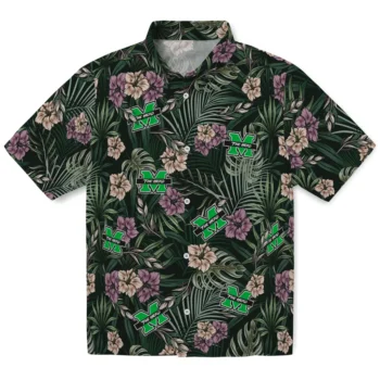 marshall thundering herd hibiscus leaves pattern green hawaiian shirts best selling