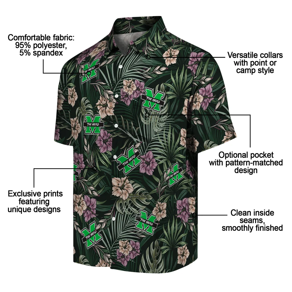 Marshall Thundering Herd Hawaiian Shirt - Hibiscus Leaves Pattern marshall thundering herd hibiscus leaves pattern green hawaiian shirts new arrival