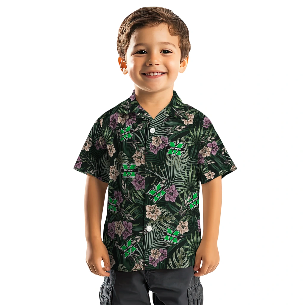 Marshall Thundering Herd Hawaiian Shirt - Hibiscus Leaves Pattern marshall thundering herd hibiscus leaves pattern green hawaiian shirts top rated