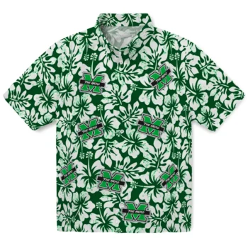 marshall thundering herd hibiscus motif green white hawaiian shirts best selling