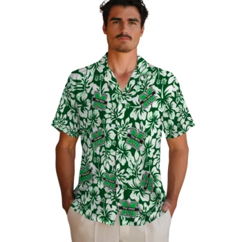 marshall thundering herd hibiscus motif green white hawaiian shirts fashion forward