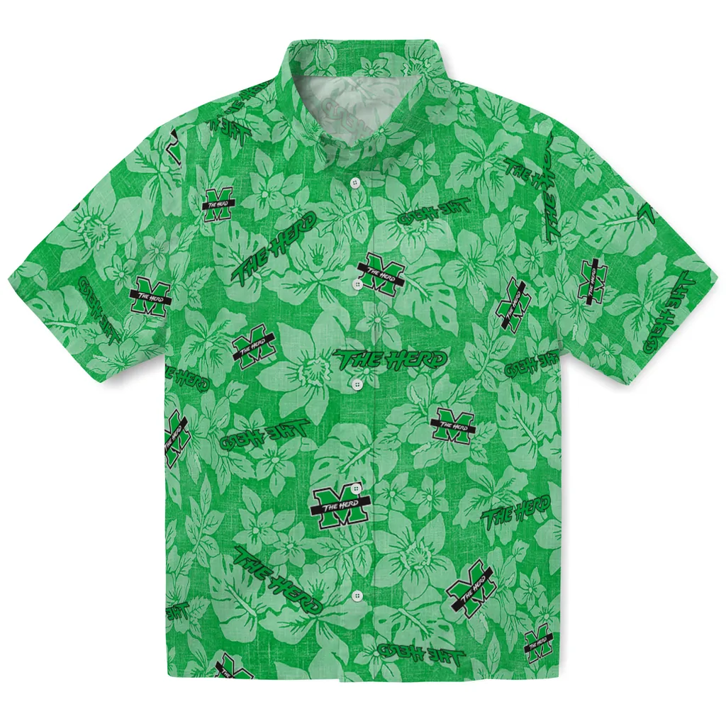 Marshall Thundering Herd Hawaiian Shirt - Hibiscus Oasis marshall thundering herd hibiscus oasis green hawaiian shirts best selling