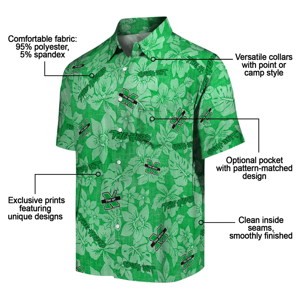 Marshall Thundering Herd Hawaiian Shirt - Hibiscus Oasis marshall thundering herd hibiscus oasis green hawaiian shirts new arrival