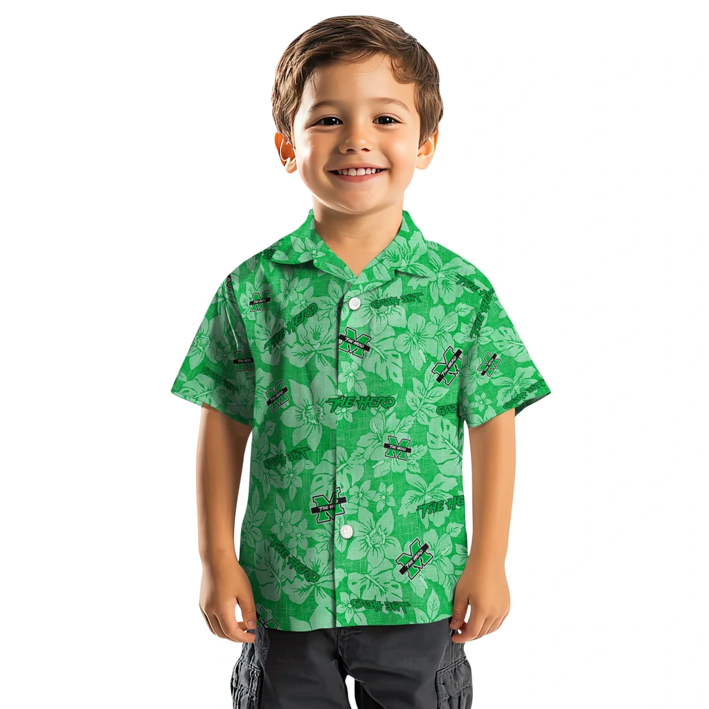 Marshall Thundering Herd Hawaiian Shirt - Hibiscus Oasis marshall thundering herd hibiscus oasis green hawaiian shirts top rated