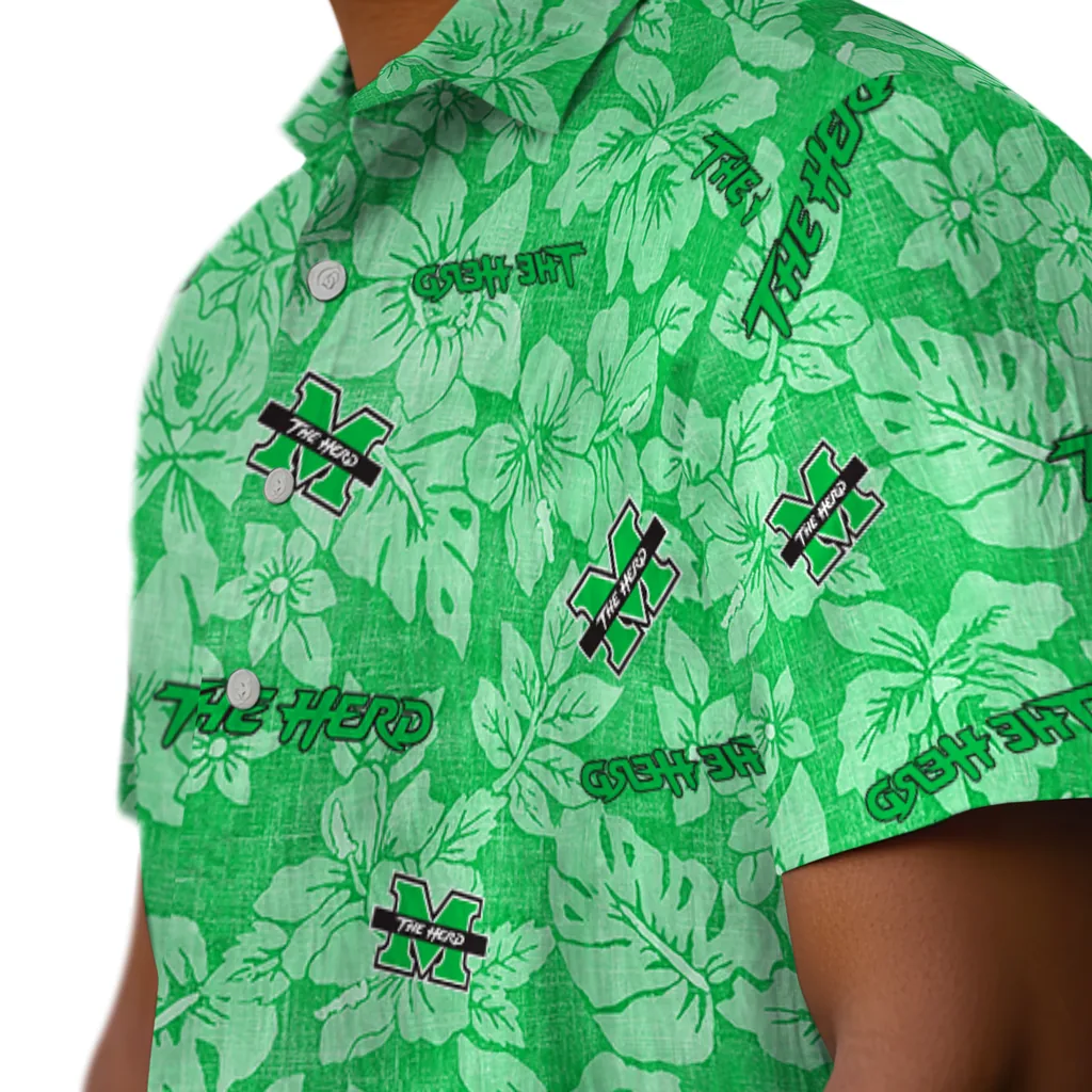 Marshall Thundering Herd Hawaiian Shirt - Hibiscus Oasis marshall thundering herd hibiscus oasis green hawaiian shirts trendy