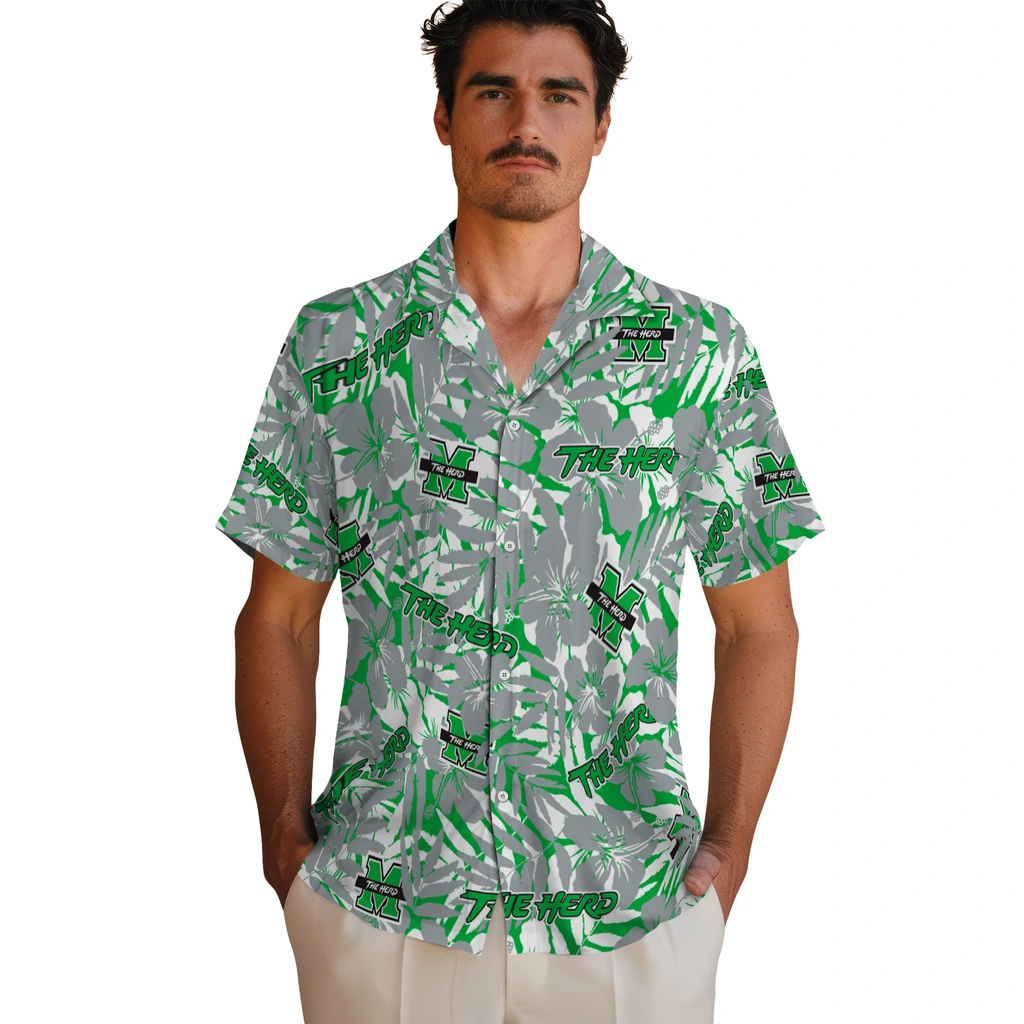Marshall Thundering Herd Hawaiian Shirt - Hibiscus Overlay marshall thundering herd hibiscus overlay hawaiian shirts fashion forward
