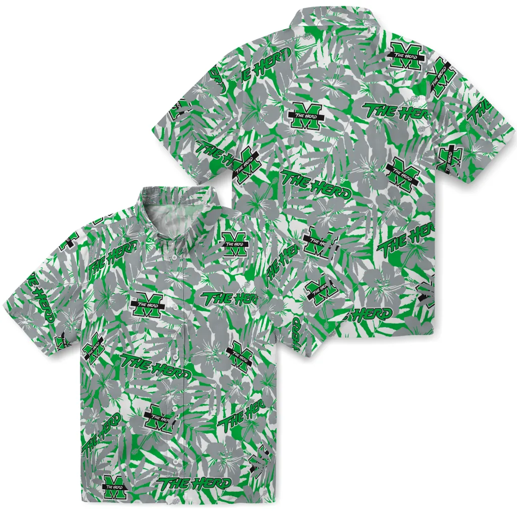 Marshall Thundering Herd Hawaiian Shirt - Hibiscus Overlay marshall thundering herd hibiscus overlay hawaiian shirts high quality