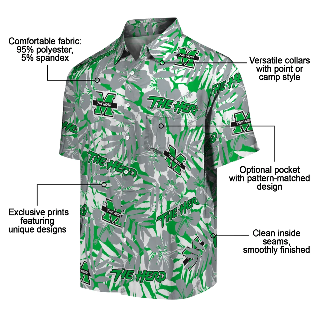 Marshall Thundering Herd Hawaiian Shirt - Hibiscus Overlay marshall thundering herd hibiscus overlay hawaiian shirts new arrival