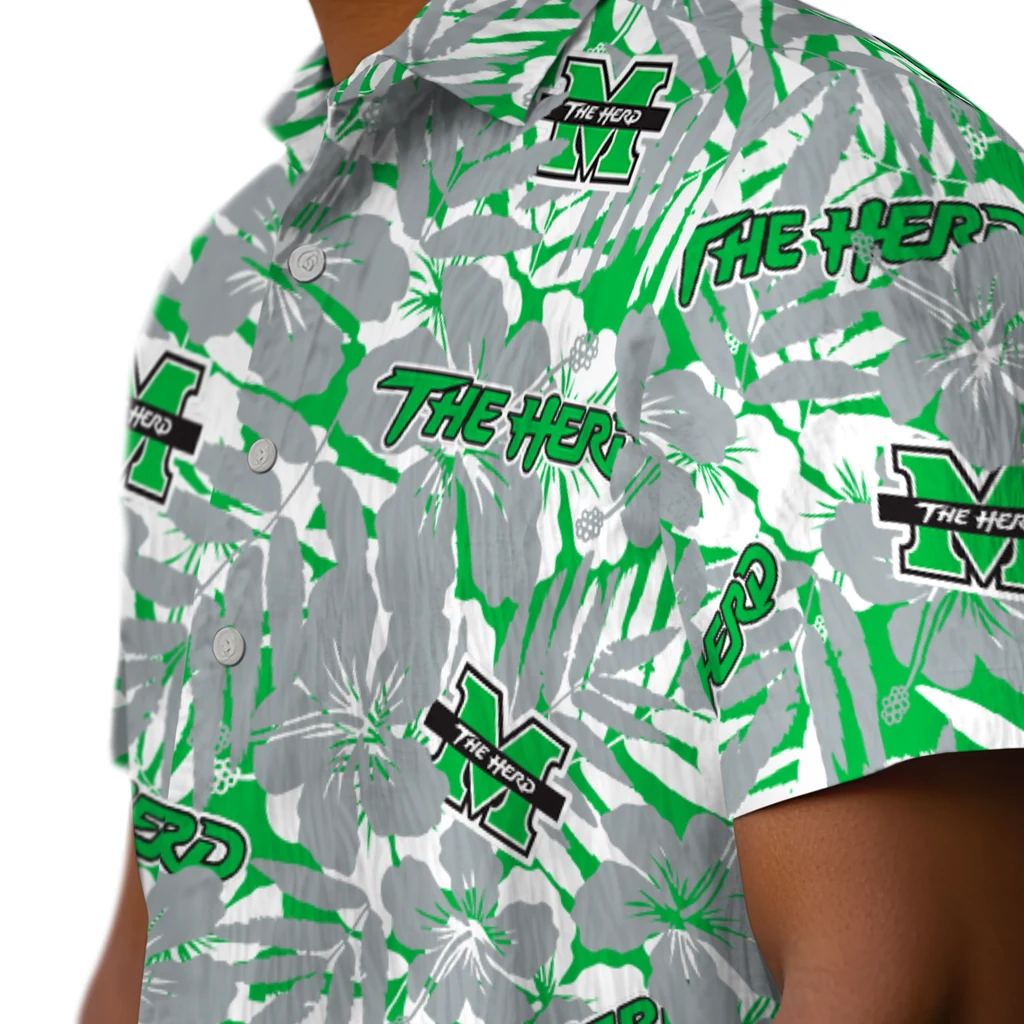 Marshall Thundering Herd Hawaiian Shirt - Hibiscus Overlay marshall thundering herd hibiscus overlay hawaiian shirts trendy