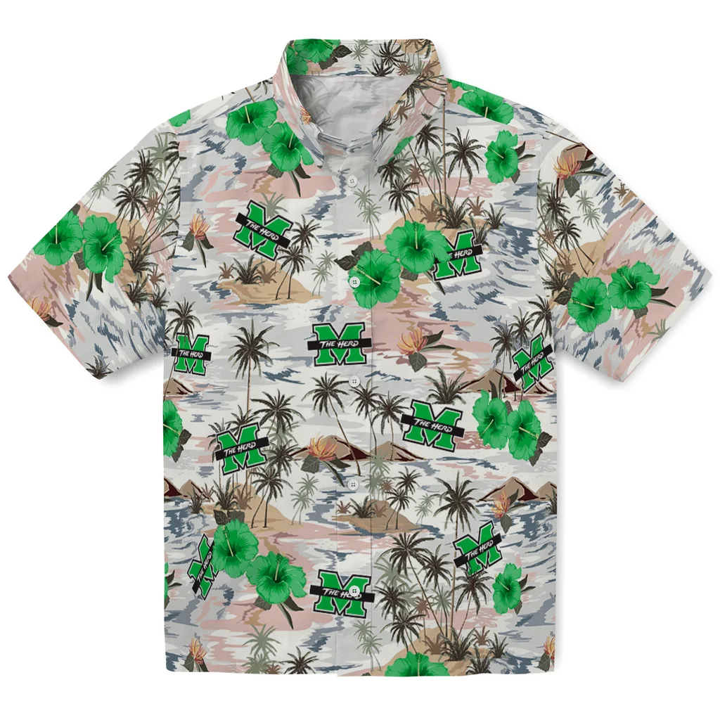 Marshall Thundering Herd Hawaiian Shirt - Hibiscus Seaside marshall thundering herd hibiscus seaside white hawaiian shirts best selling