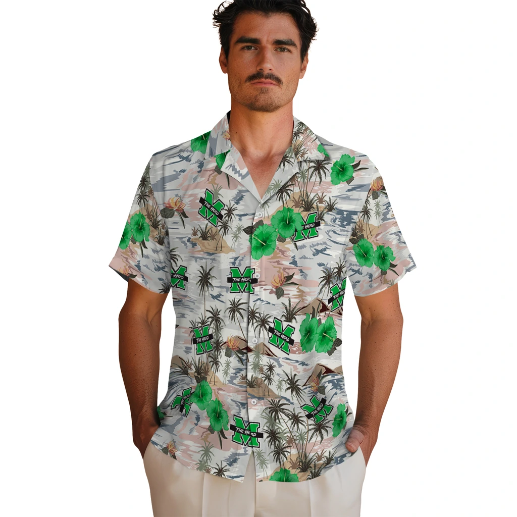 Marshall Thundering Herd Hawaiian Shirt - Hibiscus Seaside marshall thundering herd hibiscus seaside white hawaiian shirts fashion forward