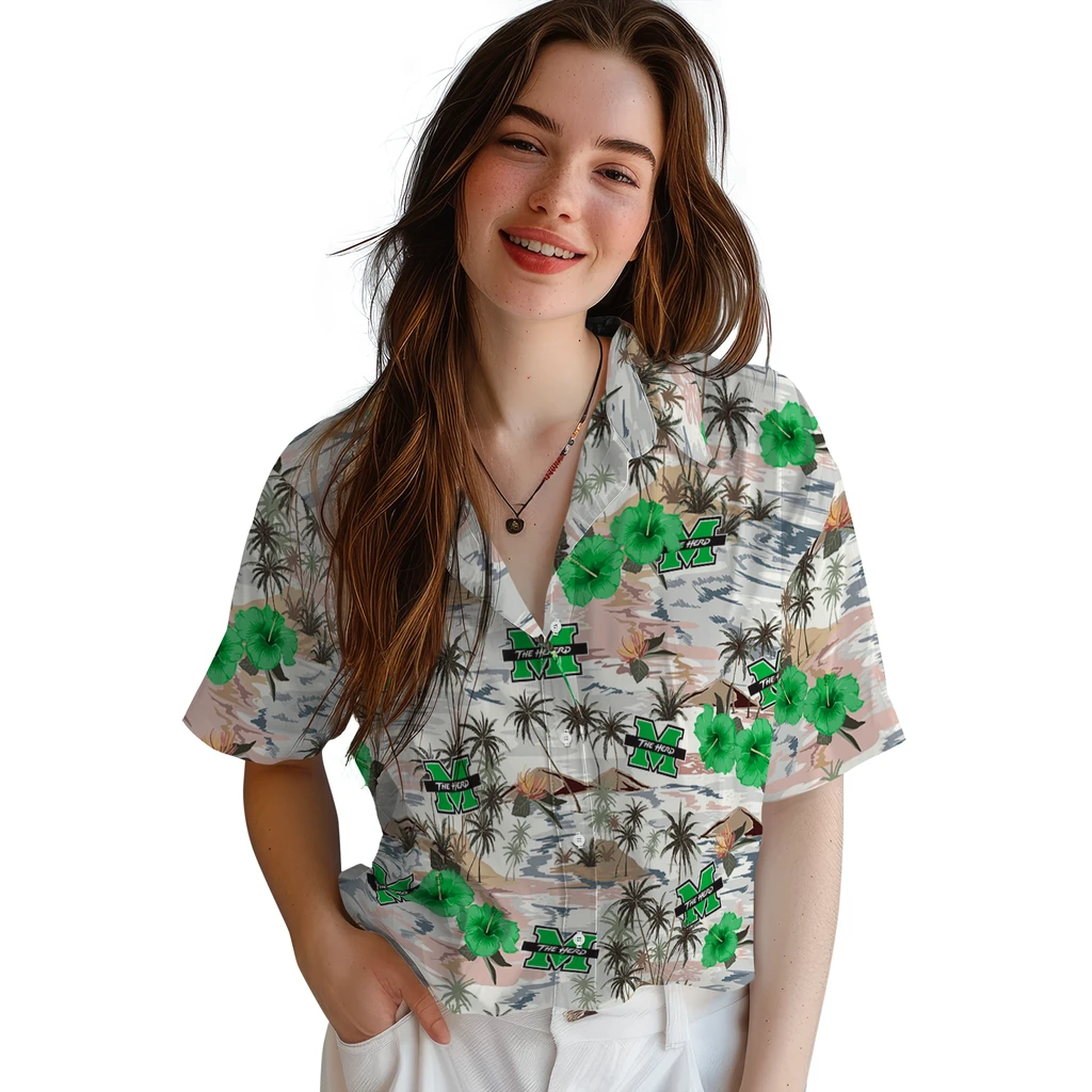Marshall Thundering Herd Hawaiian Shirt - Hibiscus Seaside marshall thundering herd hibiscus seaside white hawaiian shirts latest model