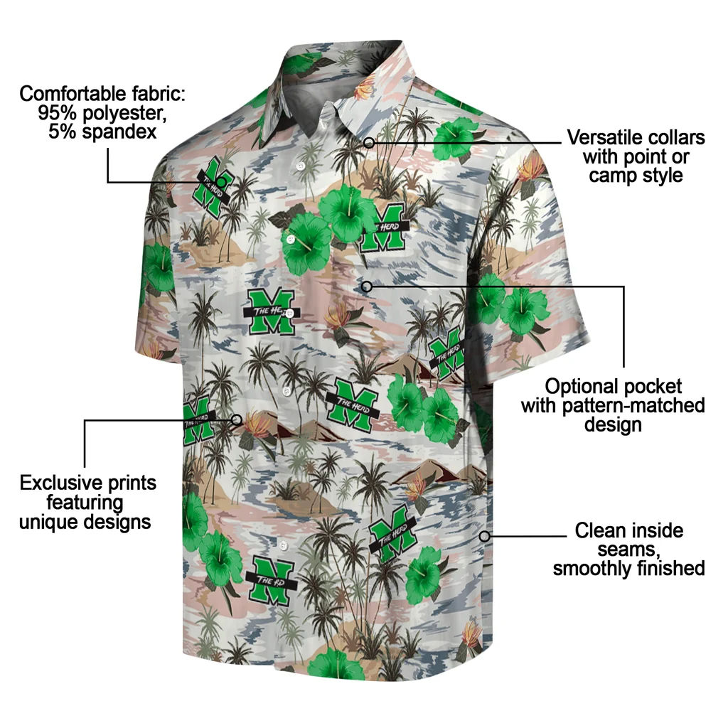 Marshall Thundering Herd Hawaiian Shirt - Hibiscus Seaside marshall thundering herd hibiscus seaside white hawaiian shirts new arrival