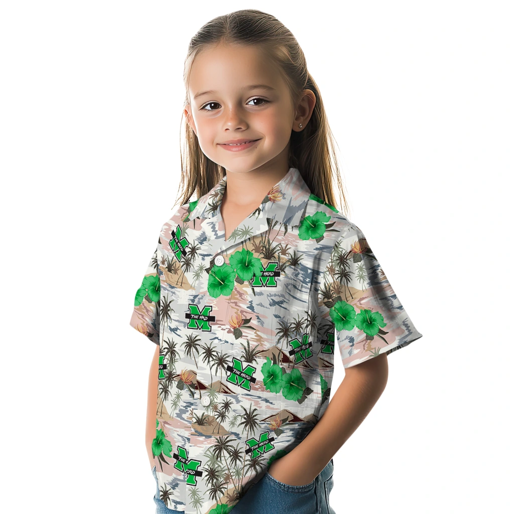 Marshall Thundering Herd Hawaiian Shirt - Hibiscus Seaside marshall thundering herd hibiscus seaside white hawaiian shirts premium grade