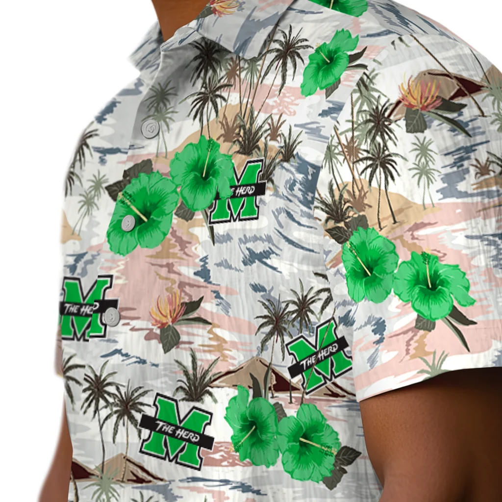 Marshall Thundering Herd Hawaiian Shirt - Hibiscus Seaside marshall thundering herd hibiscus seaside white hawaiian shirts trendy