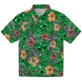 marshall thundering herd tiki jungle green hawaiian shirts best selling