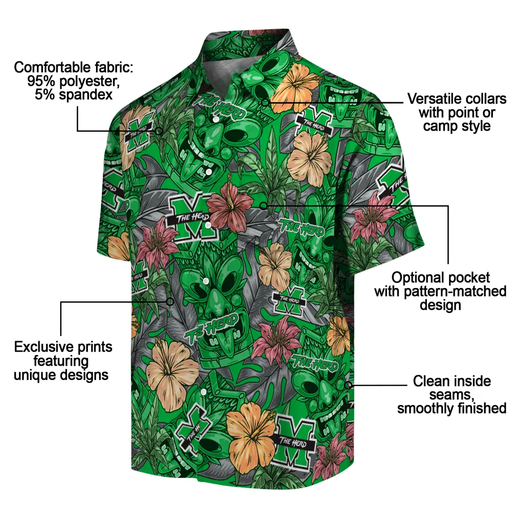 Marshall Thundering Herd Hawaiian Shirt - Hibiscus Tiki Jungle marshall thundering herd tiki jungle green hawaiian shirts new arrival