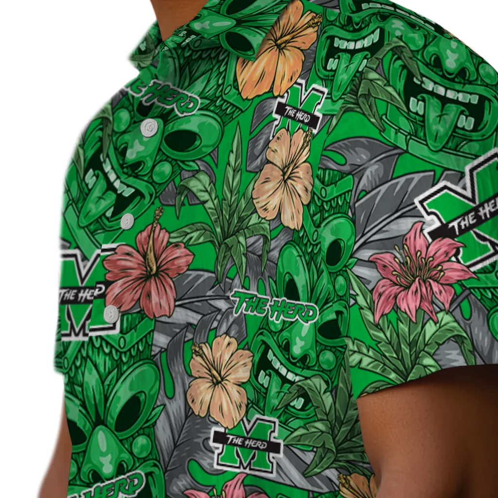 Marshall Thundering Herd Hawaiian Shirt - Hibiscus Tiki Jungle marshall thundering herd tiki jungle green hawaiian shirts trendy