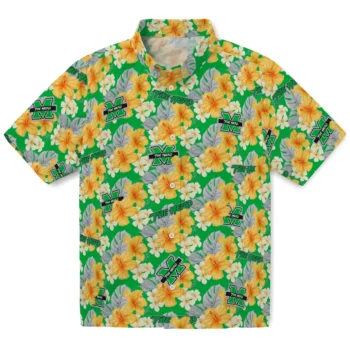 marshall thundering herd hibiscus tropics green yellow hawaiian shirts best selling